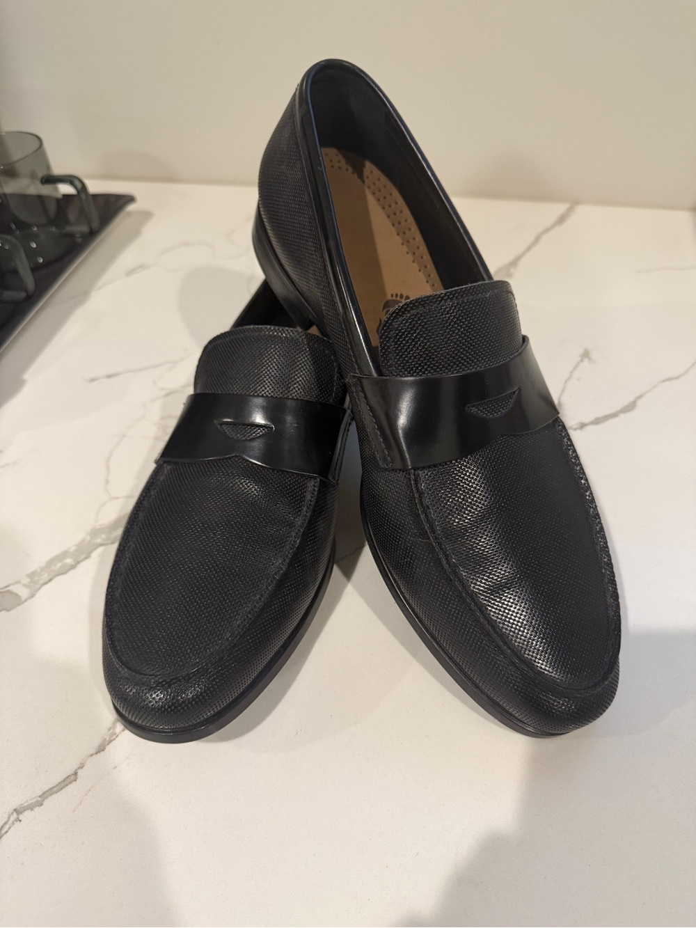 Giorgio Armani Black Textured Leather Penny Loafers